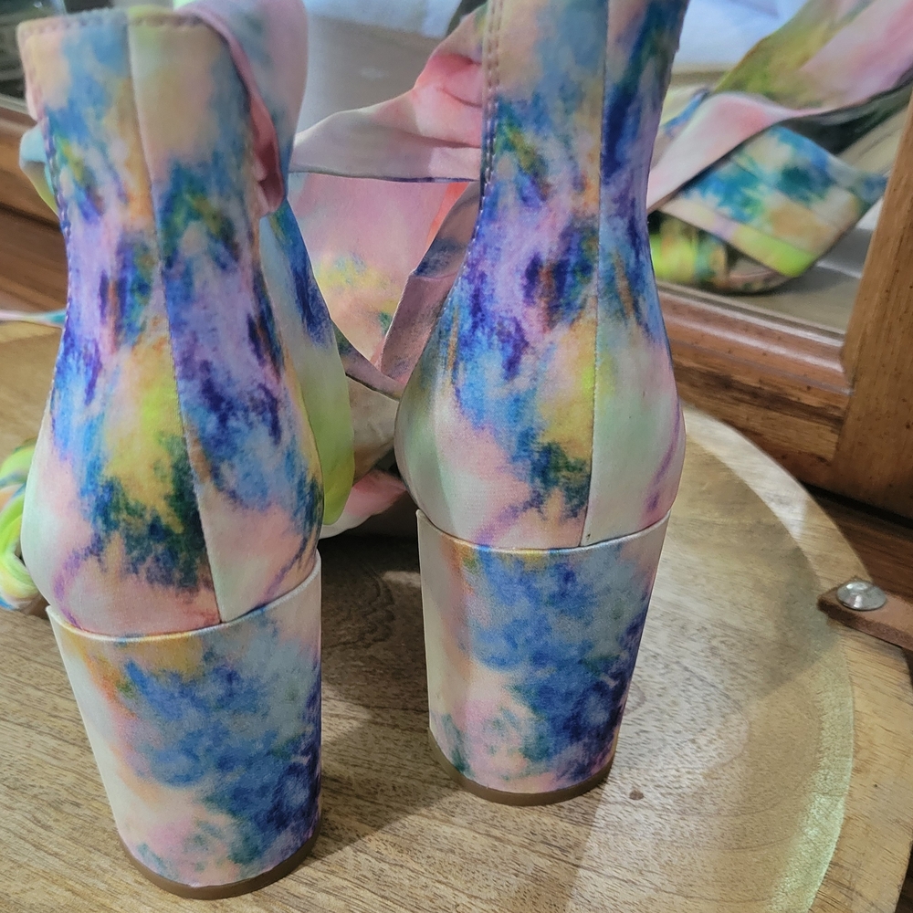 NEW Jessica Simpson Noelene 8 M Watercolor Pastel Color Heels Silky Ankle Strap - Picture 5 of 10
